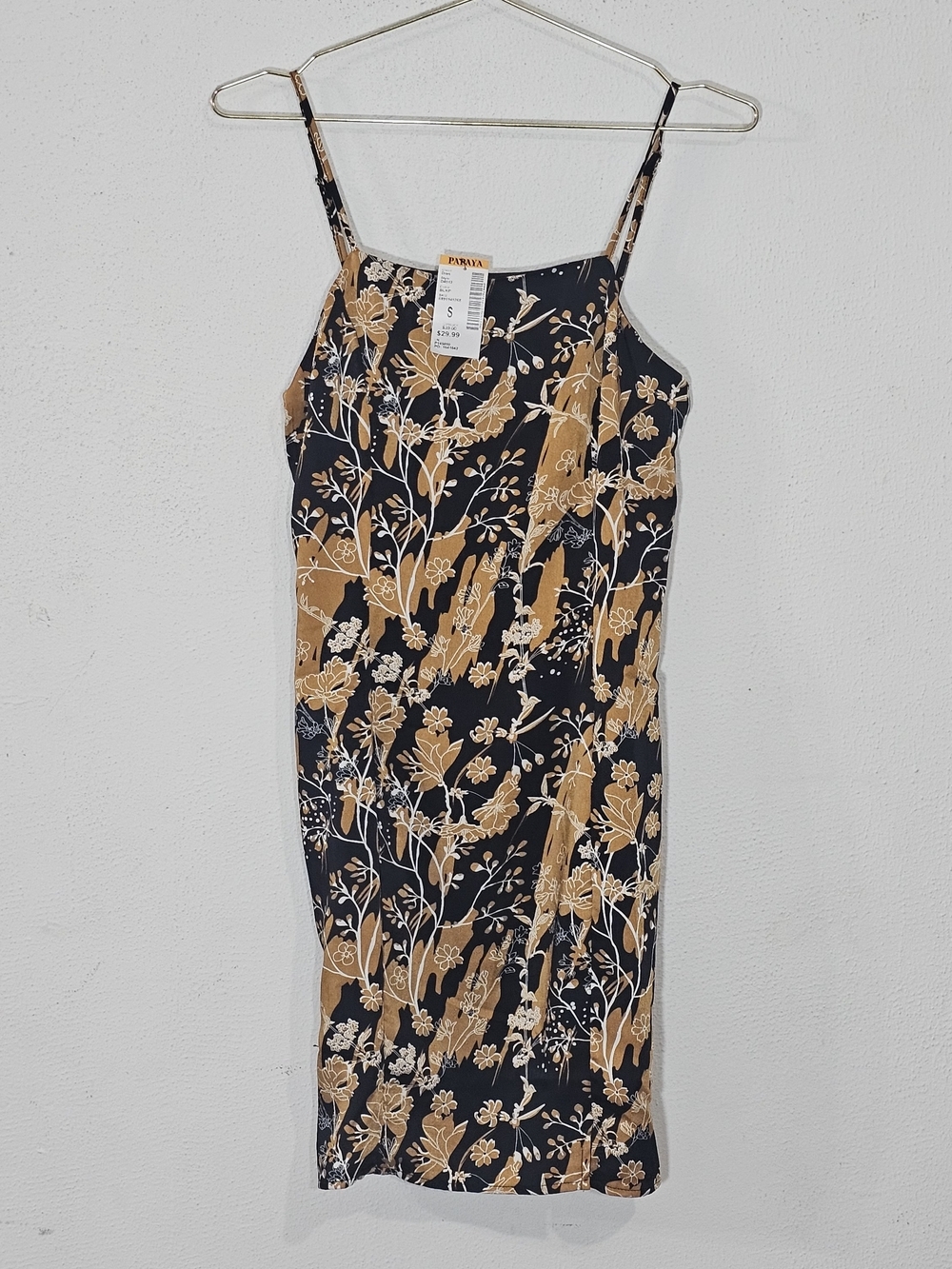 Papaya Black Floral Slip Midi Dress with Tan Accents Womens Sz Small NWT